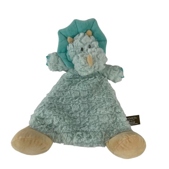 Demdaco Green Dinosaur Lovey 14" Triceratops Baby Security Blanket Rattle - Picture 1 of 5